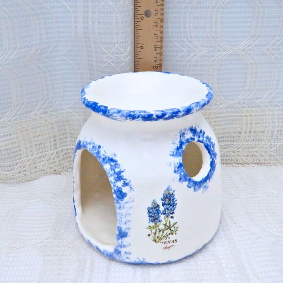 Handmade Ceramic Wax Melter with Bluebonnets, Floral Potpourri Burner - Picture 6 of 7